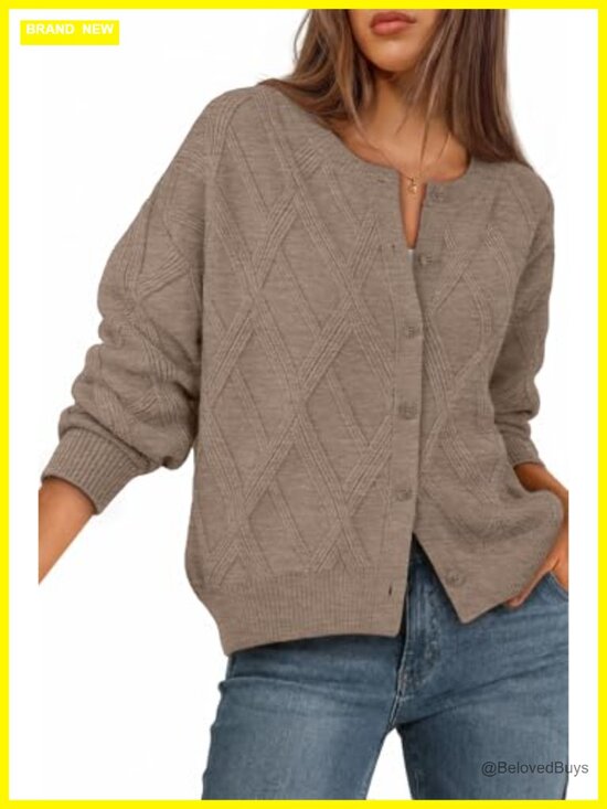 Sweaters - Cable Knit Button Up Long Lantern Sleeve Cardigan Sweater